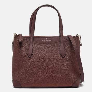 Pre Owned Kate Spade Burgundy Glitter and Leather New York Shimmy Tote