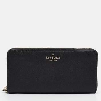 Pre Owned Kate Spade Black Glitter Leather New York Joeley Zip Continental Wallet