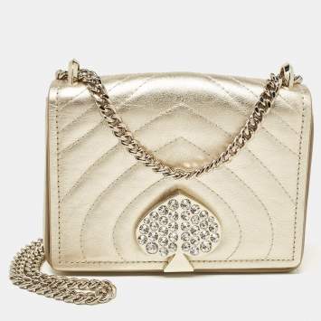 Pre Owned Kate Spade Gold Quilted Leather Amelia Jeweled Chain Shoulder Bag