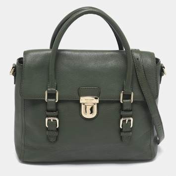 Pre Owned Kate Spade Olive Green Leather Lola Avenue Rollins Tote