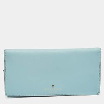 Pre Owned Kate Spade Light Blue Leather Bifold Continental Wallet