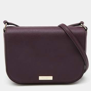 Pre Owned Kate Spade Plum Purple Leather Large Laurel Way Carsen Crossbody Bag