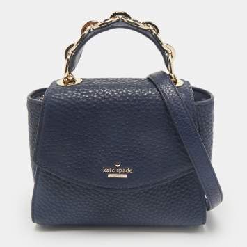 Pre Owned Kate Spade Navy Blue Pebbled Leather Murray Street Kim Top Handle Bag