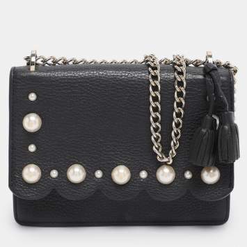 Pre Owned Kate Spade Black Leather Hayes Street Hayzel Pearl Shoulder Bag