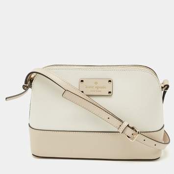 Pre Owned Kate Spade White/Beige Leather Bay Street Hanna Crossbody Bag