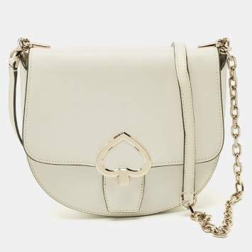 Pre Owned Kate Spade White Leather Robyn Saddle Crossbody Bag