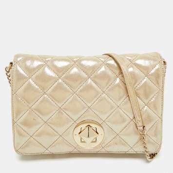 Pre Owned Kate Spade Gold Shimer Suede Chain Shoulder Bag