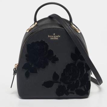 مملوكة مسبقًا Kate Spade Black Leather Cameron Street Flock Roses Binx  Convertible Backpack