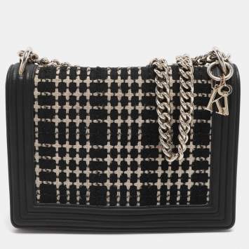 Pre Owned Kate Spade Black Leather and Tweed Reese Park Marci Shoulder Bag