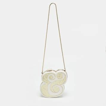 Pre Owned Kate Spade Wedding Belles Ampersand White/Gold Acrylic Clutch