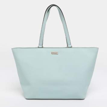 Pre Owned Kate Spade Pale Turquoise Saffiano Leather Shopper Tote