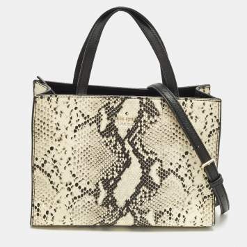 مملوكة مسبقًا Kate Spade Emerson Place Sam Cream/Black Python Embossed Leather Tote