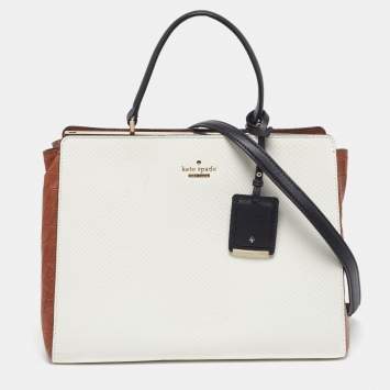 مملوكة مسبقًا Kate Spade Angelika Pembrey Palace White/Brown Croc and Snakeskin Embossed Leather Top Handle Bag