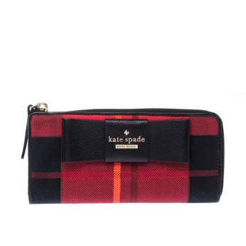 Pre Owned Kate Spade Red/Black Checkered Canvas Julia Street Plaid Nisha Wallet