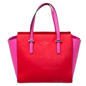 Pre Owned Kate Spade Red/Pink Leather Cedar Street Hayden Tote