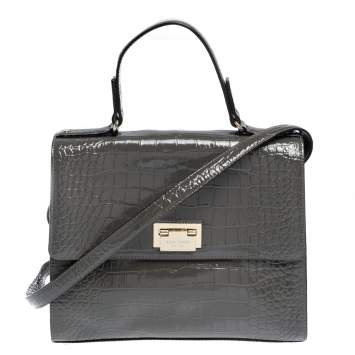 Pre Owned Kate Spade Grey Croc Embossed Patent Leather Knightsbridge Doris Top Handle Bag