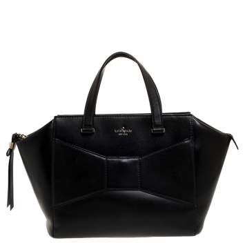 Pre Owned Kate Spade Black Leather Bow Tote