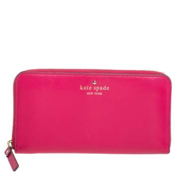 Pre Owned Kate Spade Pink Leather Lacey Zip Around  Wallet
