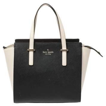 Pre Owned Kate Spade Black/Cream Leather Small Cedar Street Hayden Satchel