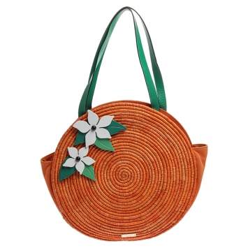 Pre Owned Kate Spade Orange Straw/Canvas and Leather Spice Things Up Shoulder Bag