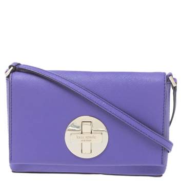 Pre Owned Kate Spade Purple Leather Astor Court Flap Crossbody Bag