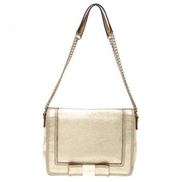 Pre Owned Kate Spade Gold Leather Flap Shoulder Bag