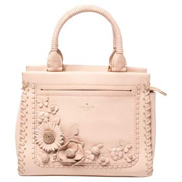Pre Owned Kate Spade Pink Leather Small Larissa Floral Whipstitch Satchel