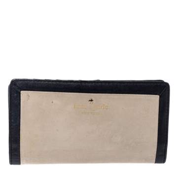 Pre Owned Kate Spade Beige/Black Leather Long Wallet