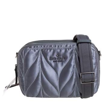 Pre Owned Kate Spade Anthracite Satin and Leather Ellie Double Zip Camera Bag