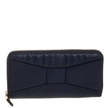 Pre Owned Kate Spade Navy Blue Leather Zip Around Wallet