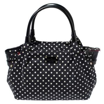 Pre Owned Kate Spade Black/White Nylon and Patent Leather Polka Dot Satchel