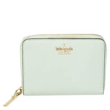 Pre Owned Kate Spade Mint Green Leather Zip Around Compact Wallet