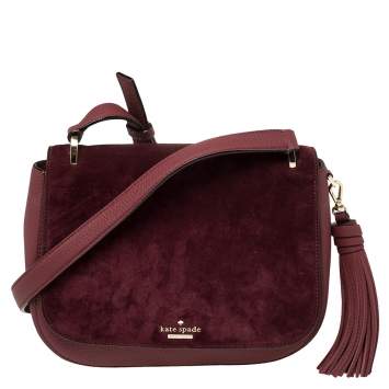 Pre Owned Kate Spade Burgundy Leather and Suede Daniels Drive Tressa Crossbody Bag