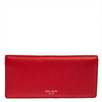 Pre Owned Kate Spade Red Leather Long Bifold Wallet