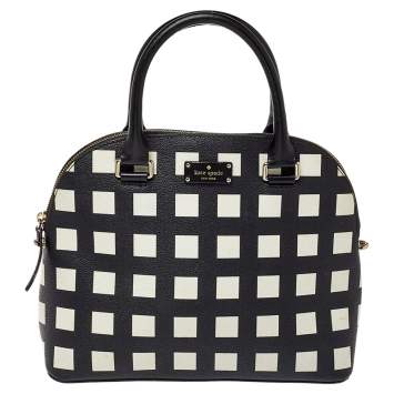 مملوكة مسبقًا Kate Spade Black/White Checkered Coated Canvas and Leather Satchel