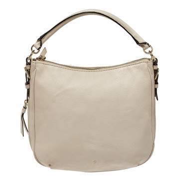 Pre Owned Kate Spade Linen White Leather Small Cobble Hill Ella Hobo