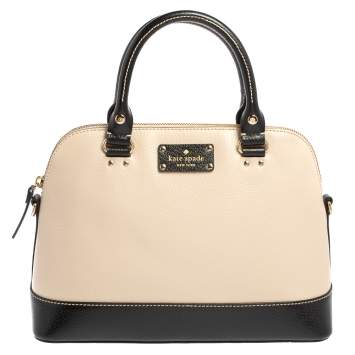 Pre Owned Kate Spade Black/Beige Leather Wellesley Rachelle Satchel
