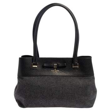 Pre Owned Kate Spade Grey/Black Wool and Leather Henderson Street Tote