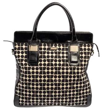 مملوكة مسبقًا Kate Spade Black Printed Canvas and Patent Leather Blair Noel Tote