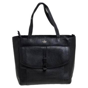 Pre Owned Kate Spade Black Leather Front Flap Pocket Bow Tote