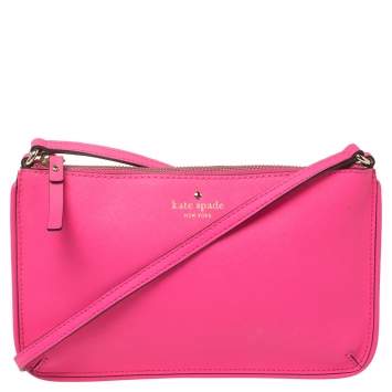Pre Owned Kate Spade Pink Saffiano Leather Top Zip Slim Crossbody Bag