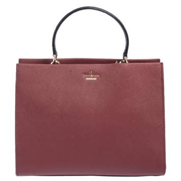Pre Owned Kate Spade Beige/Burgundy Leather Cameron Street Sarah Satchel