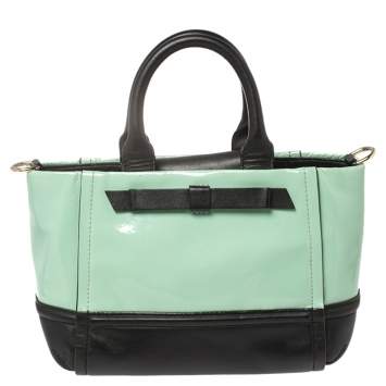 Pre Owned Kate Spade Mint Green/Black Patent and Leather Chelsea Park Gigi Tote