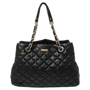 Pre Owned Kate Spade Black Quilted Shimmer Leather Maryanne Shoulder Bag