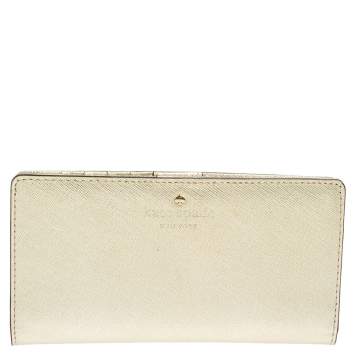 Pre Owned Kate Spade Metallic Gold Leather Long Flap Wallet