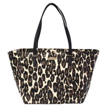 Pre Owned Kate Spade Black Leopard Print Patent Leather Harmony Tote