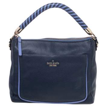 Pre Owned Kate Spade Navy Blue Leather Small Wood Drive Harris Shoulder Bag