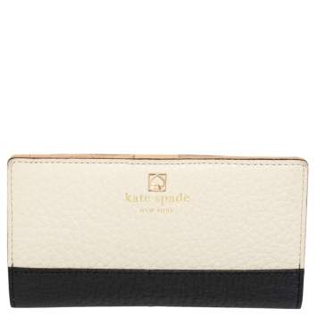 Pre Owned Kate Spade Off White/Black Leather Spencer Bifold Wallet