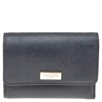 Pre Owned Kate Spade Black Leather Joy Laurel Way Trifold Wallet