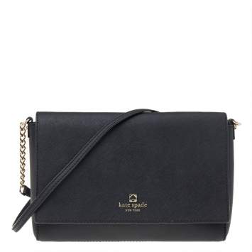 Pre Owned Kate Spade Black Leather Flap Crossbody Bag 